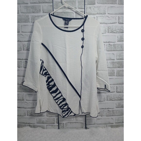 Ali Miles Tops - Ali Miles  Top Womens Size Small  White/Black 3/4  Sleeve Blouse